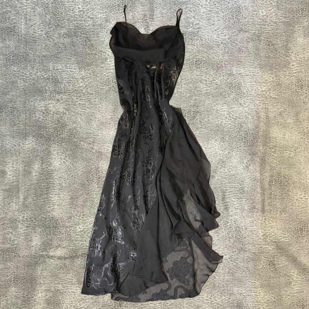 Vintage Gold Label Victorias Secret Black Floral Mesh Maxi Slip Gown